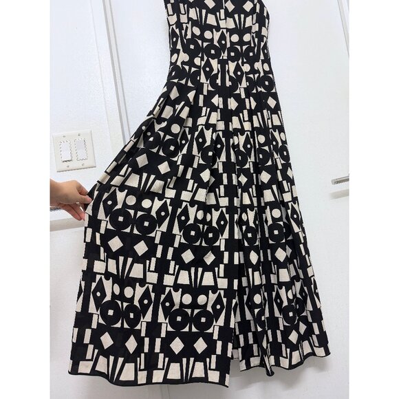 Akris Kaleidoscope Print Maxi Dress Pleated Black White Geometric Wool Silk 6 - Picture 7 of 16